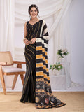 Black Satin Ready To Wear Saree With Blouse Piece