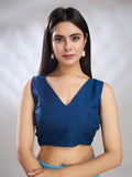 Blue Silk Blend Ready To Wear Saree With Blouse Piece