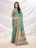 Green Cotton Blend Casual Wear Saree With Blouse Piece