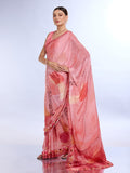 Peach Satin Saree With Blouse Piece