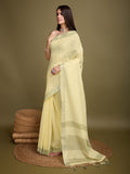 Yellow Linen Daily Wear Saree With Blouse Piece