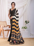 Black Satin Ready To Wear Saree With Blouse Piece