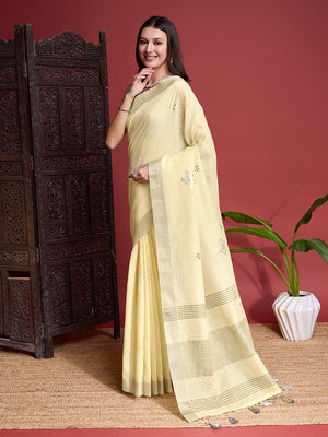 Yellow Linen Saree With Blouse Piece