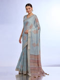 Turquoise Blue Tissue Saree With Blouse Piece