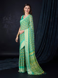 Teal Chiffon Saree With Blouse Piece