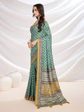 Green Cotton Blend Casual Wear Saree With Blouse Piece