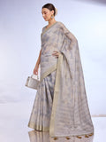 Grey Tissue Linen Saree With Blouse Piece