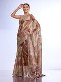 Brown Linen Saree With Blouse Piece