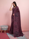 Burgundy Silk Blend Party Wear Saree With Blouse Piece