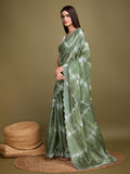 Green Organza Party Wear Saree With Blouse Piece