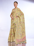 Yellow Linen Blend Saree With Blouse Piece