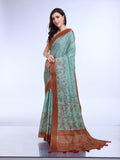 Teal Poly Silk Daily Wear Saree With Blouse Piece