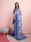 Blue Silk Blend Daily Wear Saree With Blouse Piece