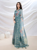 Teal Cotton Blend Festive Wear Saree With Blouse Piece