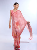 Peach Satin Saree With Blouse Piece