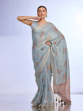 Turquoise Blue Tissue Saree With Blouse Piece