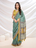 Green Cotton Blend Casual Wear Saree With Blouse Piece