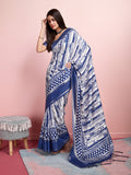 Blue Silk Blend Daily Wear Saree With Blouse Piece