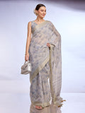 Grey Tissue Linen Saree With Blouse Piece