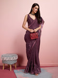 Burgundy Silk Blend Party Wear Saree With Blouse Piece