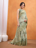 Green Cotton Blend Festive Wear Saree With Blouse Piece