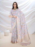 Light Purple Pure Cotton Festive Wear Saree With Blouse Piece