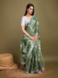 Green Organza Party Wear Saree With Blouse Piece