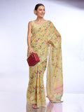 Yellow Linen Blend Saree With Blouse Piece