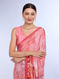 Peach Satin Saree With Blouse Piece