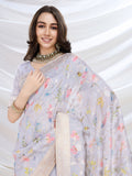 Light Purple Pure Cotton Festive Wear Saree With Blouse Piece