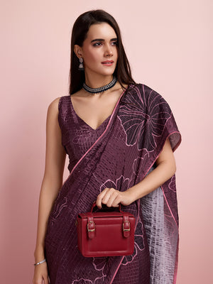 Burgundy Silk Blend Party Wear Saree With Blouse Piece