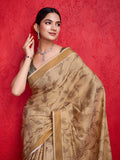 Beige Poly Silk Festival Saree With Blouse Piece