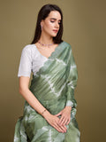 Green Organza Party Wear Saree With Blouse Piece