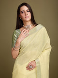 Yellow Linen Daily Wear Saree With Blouse Piece