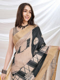 Beige Silk Blend Casual Wear Saree With Blouse Piece