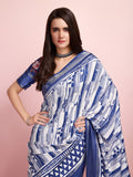 Blue Silk Blend Daily Wear Saree With Blouse Piece