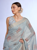 Turquoise Blue Tissue Saree With Blouse Piece