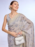 Grey Tissue Linen Saree With Blouse Piece