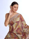 Brown Linen Saree With Blouse Piece