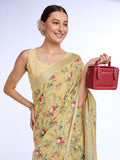 Yellow Linen Blend Saree With Blouse Piece