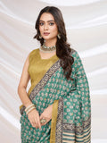 Green Cotton Blend Casual Wear Saree With Blouse Piece