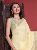 Yellow Linen Saree With Blouse Piece