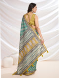 Green Cotton Blend Casual Wear Saree With Blouse Piece