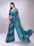 Teal Silk Blend Ready To Wear Saree With Blouse Piece