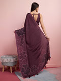 Burgundy Silk Blend Party Wear Saree With Blouse Piece