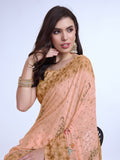 Orange Poly Chiffon Festival Saree With Blouse Piece