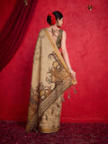 Beige Poly Silk Festival Saree With Blouse Piece