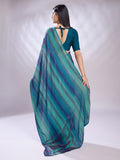 Teal Silk Blend Ready To Wear Saree With Blouse Piece