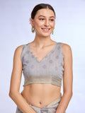 Grey Tissue Linen Saree With Blouse Piece