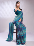 Teal Silk Blend Ready To Wear Saree With Blouse Piece